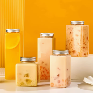 Botella Cuadrada de Plástico PET AMCROWN de 500 ml con Tapa de Boca Ancha, Sellada, de Grado Alimenticio para Leche, Té y Jugos, <span class=keywords><strong>AMC</strong></span>-B0058 - Product Image 2