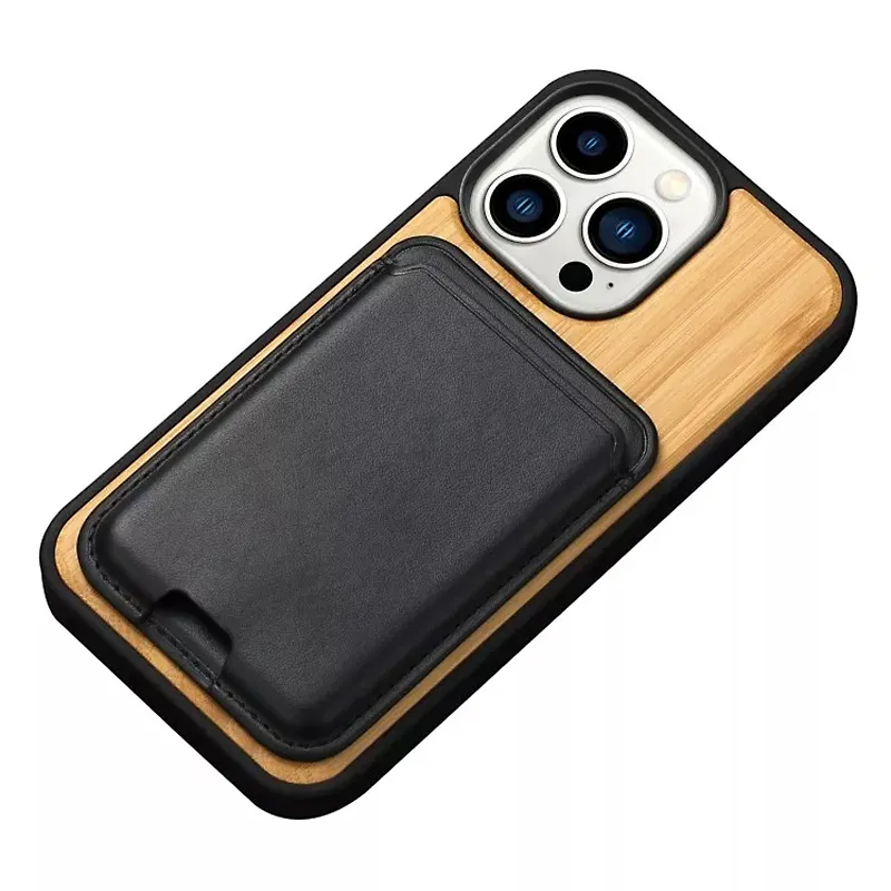 Elegant Natural Real Wooden Case With Detachable Strong Magnetic Card Slot Bag Phone Cover For Iphone 14 12 13 Pro Max