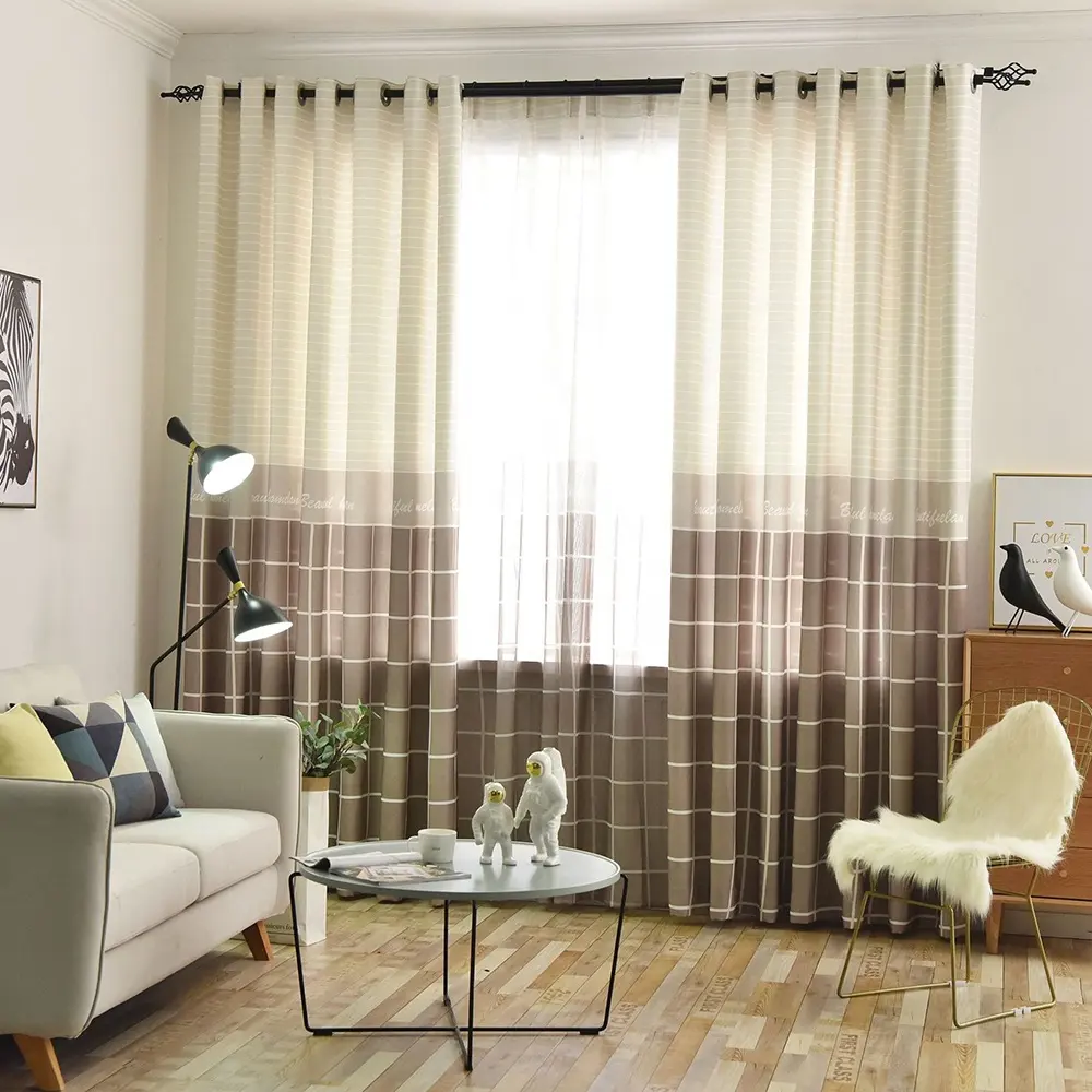Modern style finished Mediterranean literature printed curtain and art small fresh lattice stitching bedroom ins style curtain