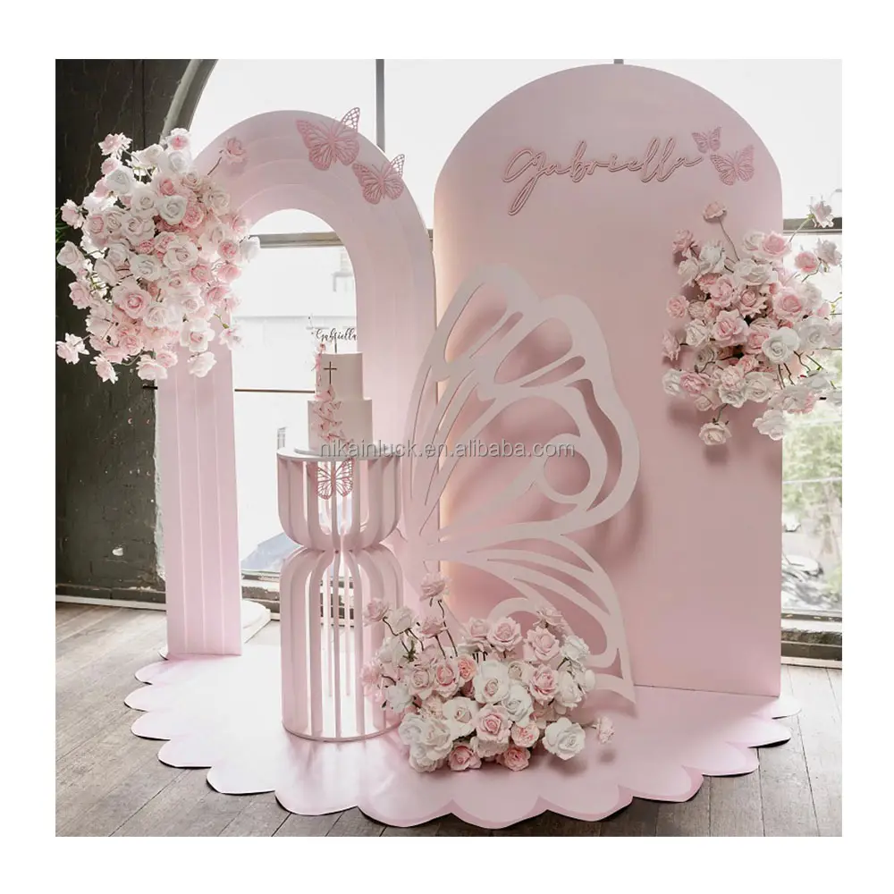 Pink Pink Acrylic backdrop arched background with butterfly wedding birthday event props