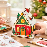 Kit de bricolage pour maison en bois de Noël, modèle à assembler soi-même, ornement de construction en bois fait main pour la décoration de table et de la maison
