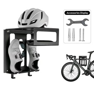 Support mural robuste <span class=keywords><strong>pour</strong></span> <span class=keywords><strong>vélo</strong></span>, adapté aux intérieurs de garage, avec étagères et crochets <span class=keywords><strong>pour</strong></span> <span class=keywords><strong>suspendre</strong></span> les casques et les vélos - Product Image 1