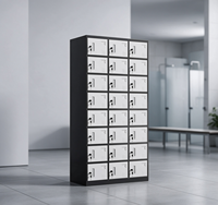 Casier en acier multi-compartiments à 24 portes grande capacité, cadre noir, porte blanche, serrure à clé individuelle, pour atelier, école, personnel
