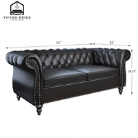 Europäische Klassiker Wohnzimmer Couch-Sofa-Set Möbel echtes PU-Leder Massivholzrahmen Chesterfield-Sofa