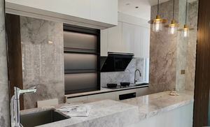 Marmo Naturale Grigio <span class=keywords><strong>con</strong></span> Venature Bianche a Nuvola, Resistente alle Macchie e all'Usura, Grande Lastra Moderna per Cucina, Sala da Pranzo e Villa - Product Image 6