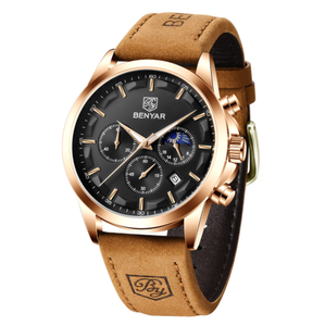 Montres Benyar 5160 pour hommes, <span class=keywords><strong>montre</strong></span> à quartz de luxe pour hommes, boîtier en or rose, <span class=keywords><strong>montre</strong></span> masculine tendance, chronographe, étanche, <span class=keywords><strong>bracelet</strong></span> en <span class=keywords><strong>cuir</strong></span> sport - Product Image 4