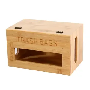 Best selling Bamboo Trash Bag Wooden Dispenser Roll Holder Garbage Bag Dispenser Grocery Trash Bag Holder
