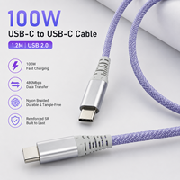 Câble USB C à embout métallique 100W 1,2M 5A PD Charge rapide Type C vers Type C USB 2.0 Câble de données tressé en nylon OEM ODM Logo personnalisé