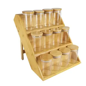 Conjunto de presente de tempero de cozinha, 12 peças 4oz, jarra de vidro com rack de bambu