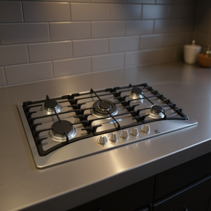 Piano Cottura a Gas Incasso Elite 86cm 5 Fuochi con Bruciatori Sabaf, Griglia in Ghisa, Superficie in Acciaio Inox, Controllo a Manopola - Product Image 2