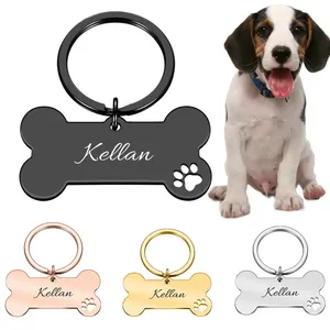 Etiqueta personalizada de hueso para perro, cadena para mascotas, acero inoxidable, sublimación, etiquetas de nombre de perro de metal, color blanco