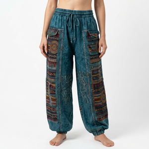 Bohemian harem <b>trouser</b> unisex cargo hippie <b>trouser</b> Embroidery Patchwork Elastic Waist Regular balloon pants <b>Summer</b> style - Product Image 1