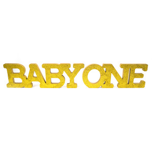 Baby One Letter Figurine MDF Gold Glitter <b>First</b> <b>Birthday</b> Party <b>Decoration</b> - Product Image 2