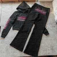 Ensemble de survêtement streetwear automne pour femme, personnalisable avec logo, haut à capuche et pantalon, deux pièces en coton, ensemble crop top moulant et pantalon de survêtement pour femme
