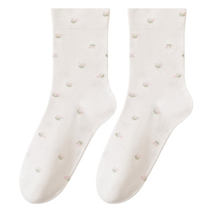 Spring/Summer Thin Cotton Floral Print Mid-Calf <b>Socks</b> Women's College Style Comfortable <b>Socks</b> Cuff Maternity <b>Socks</b> <b>Long</b> Slouch - Product Image 4
