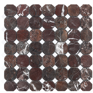 Mosaico de Mármol Rojo, Mosaico de Mármol Borgoña, Mosaico de Mármol Octogonal, Mosaico de Piedra Natural, Mosaico de Mármol Rojo Marrón - Product Image 1