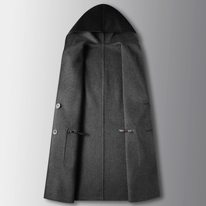 Abrigo <span class=keywords><strong>de</strong></span> lana grueso <span class=keywords><strong>de</strong></span> doble cara con capucha para hombre, cortavientos <span class=keywords><strong>de</strong></span> mezclilla antiarrugas, estilo juvenil y moderno, para otoño e invierno - Product Image 3