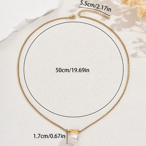 Geometric Pendant <b>Necklace</b> With Imitation Pearl Gold Chain For Women Party Jewelry - Product Image 3