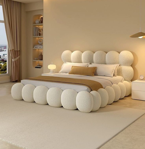 <span class=keywords><strong>เตียง</strong></span>นอนดีไซน์สไตล์ฝรั่งเศส ผ้าขนเท็ดดี้เนื้อนุ่มแบบบับเบิ้ล เฟรม<span class=keywords><strong>เตียง</strong></span>คู่ สำหรับห้องนอนในอพาร์ตเมนต์ - Product Image 2