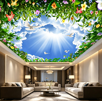 Papier peint 3D pour plafond, ciel bleu, nuages blancs, fleurs, murale personnalisée, lumière du soleil naturelle, pour la décoration des plafonds des hôtels et des centres commerciaux