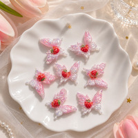 Pendentif Papillon Fraise Lumineux Scintillant Double Couche en Résine 3x3.7cm Qijun pour Bijoux DIY
