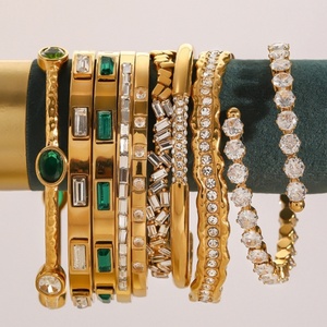 18K Gold Plating European High-End Ins Open Titanium Steel Cuff <b>Bracelet</b> Stainless Steel Zircon Hand Jewelry Fashion - Product Image 1