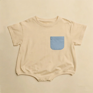 Tutina in cotone a maniche corte stile INS <span class=keywords><strong>per</strong></span> neonati, unisex, stile nordico, tinta unita, body a maglia. - Product Image 3