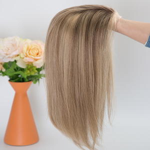Peluca de Cabello Humano 100% Hecha a Mano, Rubio Ceniza Balayage, Frente de Encaje con Parte Superior de Monofilamento, 12 Pulgadas, Doble Trama, Larga y Lisa - Product Image 4