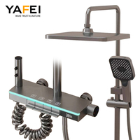 Système de douche pour baignoire en laiton massif moderne et intelligent, ensemble complet de haute qualité, robinets de douche à effet pluie, panneau gris en verre, contemporain et poli