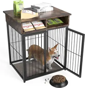 Indoor Decorative Pet Crates Dog House Wooden Dog Kennel End Table Dog Crate Furniture with Storage Drawers Pet Carrier Cage