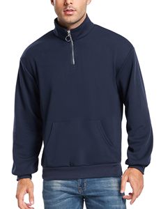 Casual Pullover <b>Tops</b> Quater <b>Zip</b> Sweatshirt logo Embroidery French Terry Pullover Cotton-Blend - Product Image 2