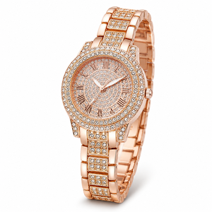 Nouvelle montre tendance pour femme, ensemble de bijoux or, argent, or rose, strass scintillants, collier, bracelet, bagues, boucles d'oreilles, cadeau hip-hop - Product Image 6