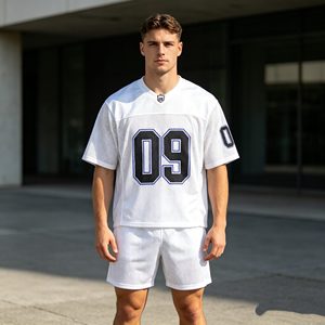 sports jersey Men's T-Shirt <b>Set</b>,Sporty V-Neck 100% Polyester Breathable <b>Knitted</b> Summer Wear with Number Print on Sleeves - Product Image 5