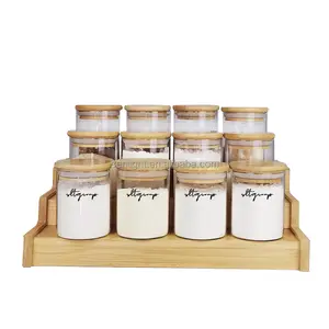 12 pcs 200ml borosilicato vidro spice jar set garrafa de armazenamento com 3 camadas bambu pé rack titular