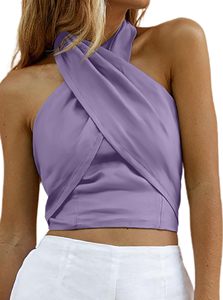 Top Corto de Mujer, Transpirable, de Punto, Elegante, Sexy, con Espalda Descubierta, Estilo Halter Cruzado, para Fiestas - Product Image 4