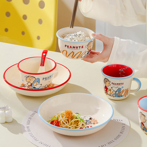 Ensemble de vaisselle en céramique Snoopy et <span class=keywords><strong>Charlie</strong></span> Brown, ensemble de 4 pièces, bol, assiette, tasse, cuillère avec boîte cadeau, ensemble de vaisselle de dessin animé mignon, ensemble cadeau - Product Image 4