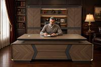 Bureau de direction moderne modulaire contemporain à panneaux chevron, résistant à l'eau, avec unité murale assortie, brun foncé premium, écologique