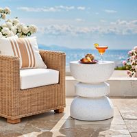 Table d'appoint extérieure de 18 pouces, tabouret de jardin moderne en forme de sablier, motif imitation marbre |   Finition peinte imitation, MGO