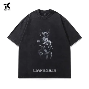 T-shirt en tricot grande taille unisexe, imprimé Doberman Pinscher, effet délavé et vieilli, style High Street Direct Spray, marque de mode rétro - Product Image 4