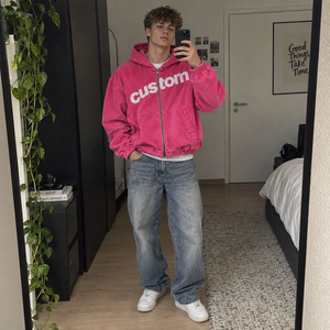 Sweat à capuche rose pour homme, fermeture éclair, manches longues, coupe slim, LED lumineuses, en coton, à pois, coupe ample, personnalisé - Product Image 2