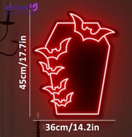 Insegna LED Neon Rossa a Forma di Bara e Pipistrello per Halloween, Insegna LED Gotica a Forma di Bara, Insegna Luminosa LED Neon Personalizzabile con Pipistrello e Fantasma, Dimmerabile USB