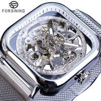 FORSINING Nouveau Automatique Mécanique Hommes Montre-Bracelet Sport Mâle Horloge Top De Luxe Squelette En Acier Inoxydable Montre