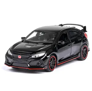 1:32 Type r with sound and light to open the door children's toy alloy car diecast model