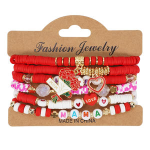 Coffret de bracelets d'amitié promotionnels pour la fête des mères, ensemble de bracelets extensibles en perles d'argile polymère empilables - Product Image 5