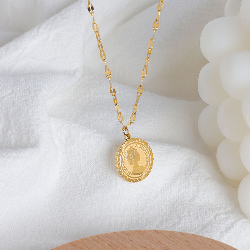 14k Gold Stainless Steel Coin Pendant - Princess Queen