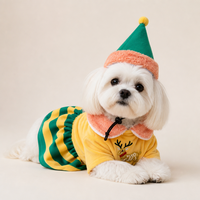 Costume de Noël pour chien MEIQIPETBABY, robe en velours doré, broderie de renne, jupe rayée, chapeau d'elfe, ensemble 2 pièces