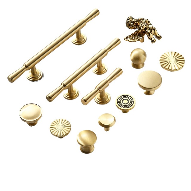 Wholesale Solid Gold Brass Handles Cabinet Drawer Pulls Modern Simple Light Luxury Hardware Accessories