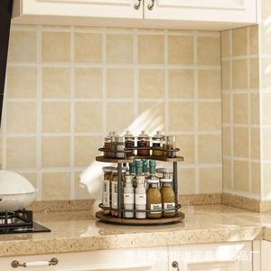 Wooden Kitchen Condiment <b>Rack</b> 2 Tier <b>Rotating</b> <b>Spice</b> Storage Desktop Organizer Multi Function - Product Image 1