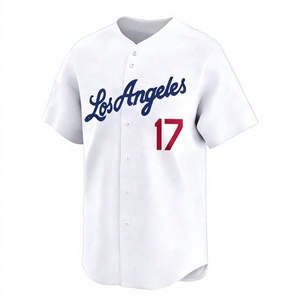 Maillot de baseball Los Angeles pour homme, blanc, manches courtes, numéro 17 imprimé à l'avant, respirant, en polyester, vêtement de sport boutonné - Product Image 1