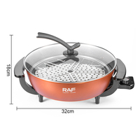 RAF R.5429M 8L 1350W 32cm Elektrischer Hotpot mit Dampfgarer, Antihaft-Tiefe Pfanne, Glasdeckel, Gleichmäßige Erwärmung, Familien-Tischkochtopf